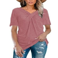 Ženska ležerna majica s kratkim rukavima, ljetni modni vrhovi s križnim čvorovima i osnovnim tunikama u obliku