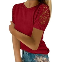Ženski zazor plus veličine, žene košulje dame čvrste kratke rukave okrugli vrat pulover čipke bluza