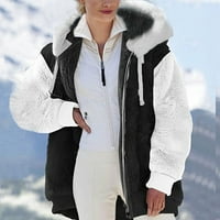 Zimska jakna za žene-široka dolčevita, modni plišani kardigan s kapuljačom s kapuljačom s patentnim zatvaračem,