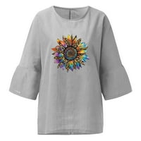 Lanene košulje vrhovi za žene, ležerni proljetni i ljetni Jednobojni vrhovi, majice kratkih rukava, pamučne i