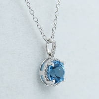 Kolekcija DazzlingRock okrugla plava Topaz & White Diamond Halo privjesak za žene sa zlatnim lancem u 10k bijelom