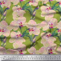 Tkanina od rajona lišće i orhideje s cvjetnim printom, zanatska tkanina širine dvorišta