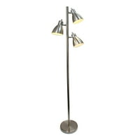 Jednostavan dizajn, metalna podna svjetiljka od drva s 3 žarulje, završna obrada od brušenog nikla
