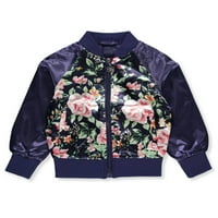 Ružičasta platinasta cvjetna satenska Bomber jakna za djevojčice 4