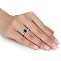Miabella Women's 1- ct. Stvoren plavi safir i dijamantni sterling srebrni halo zaručnički prsten