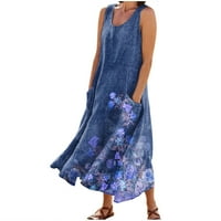 Haljine sunčana haljina srednje duljine bez rukava s izrezom u obliku slova U I printom u plavoj boji