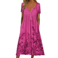 Ljetne haljine modna Maksi haljina s okruglim vratom s cvjetnim uzorkom na kopčanje, duga ravna s džepom, ležerna