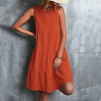 Ležerne ljetne haljine za žene, sunčana haljina s okruglim vratom, bez rukava, s narančastim printom