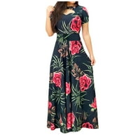 Modne žene cvjetni rukav cvjetni boho print duga haljina dame casual haljina