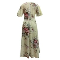 Ljetne haljine za žene trendi plus size vrat party kratki rukavi boho print cvjetni v boho haljina