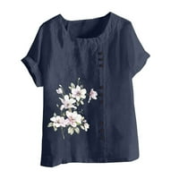 Ženski pamučni laneni vrhovi s cvjetnim printom mekane prozračne majice slatka bluza s grafičkim printom ljetna