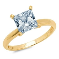 Plavi prirodni akvamarin rez princeza 1K, graviranje žutog zlata 14k, vjenčani prsten za godišnjicu pasijansa,