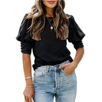 Ženska ljetna majica ležerni okrugli vratni vrhovi Puff rukave Čvrsta boja pulover labava bluza xl