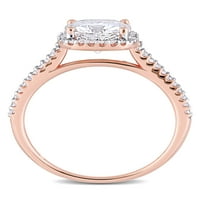 Zaručnički prsten od 14 karatnog ružičastog zlata s moissanitom izrezanim jastučićem i dijamantom u karatu