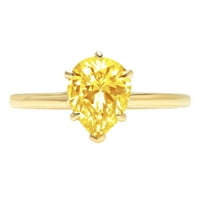 1. dijamant u obliku kruške od sintetičkog žutog moissanita od 14 karata, prsten od žutog zlata od 9,5 inča