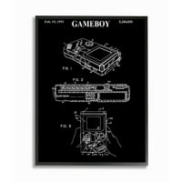Stupell Industries Patent Gameboy Game Chart Crno -bijeli dizajn uokviren Giclee teksturiziranom umjetnošću Daniel