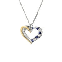Sjajnost fini nakit stvoren plavi safir i bijeli privjesak za otvoreno srce u srebrom srebra i 10k, 18