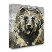 Stupell Home Décor Bear Newspaper Collage Grey Gold Design Canvas Wall Art by Main Line Studio