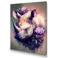 Designart Slatka Rhino cvjetna umjetnost II platno zidna umjetnost