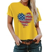 Majice s grafičkim printom za žene, okrugli vrat, ljetni modni Dan neovisnosti, kratki rukav, print srca, Ležerne