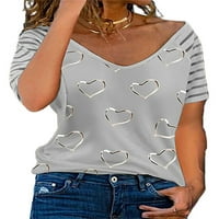 ; / Ženski Casual Top s izrezom u obliku slova u, prugaste ljetne košulje kratkih rukava s printom srca