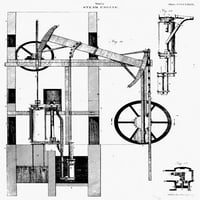 Parni stroj Ouatta, 1769. Parni stroj dvostrukog djelovanja Jamesa Ouatta, 1769. Bakrorez, Engleski, 1787. Ispis