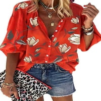 Softmallow ženski cvjetni print Stand up ovratnik labava bluza ležerna rukava s rukom dolje košulja