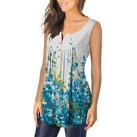Ženski ljetni Casual vrhovi, široka majica bez rukava s printom cvijeća i leptira, plisirani prsluk s gumbima