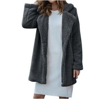 Ženski reverzibilni vuneni kardigan kaput topao duguljasti dugmad široka ležerna bluza s plišanim reverima sportska
