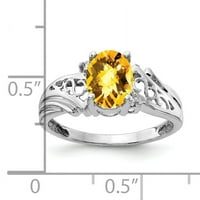 Prsten od bijelog zlata od 8 puta s kariranim ovalnim citrinom i dijamantom