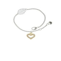 Oduševljeni nakit Rose Goldtone AB Crystal Open Heart - Silvertone Leaf Delikate narukvica, 6,25+1,75