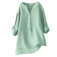 Yyeselk pamučne posteljine bluze za žene casual gumb Up v-izrezi košulje majice majice trendi čiste boje ljetne