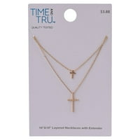 Time i TRU ženski zlatni ton Cross Cross 2-Red privjesak ogrlica