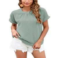 Ženska majica s nabranim švicarskim točkicama u donjem dijelu, Udobna ljetna majica kratkih rukava, majica s pompom