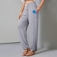 Teretne hlače Ženske casual hlače jednobojne hlače s elastičnim bočnim džepom na vezanje svijetlo sive boje;