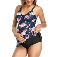 Modni dvodijelni Sling kupaći kostim bez rukava s printom za trudnice konzervativni bikini kupaći kostim u tamnoplavoj