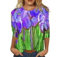 Ljetna odjeća za žene s dugim rukavima, majice s okruglim vratom s cvjetnim printom, modni casual pulover, tunika