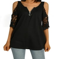 Ženska ljetna čipkasta majica s kratkim rukavima s okruglim vratom s patentnim zatvaračem, vrhovi bluza od 9 do