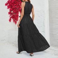 Ženske ljetne ležerne haljine solidna boja viseći vrat bez rukava za rukom ležerna haljina na plaži crna m