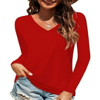 Ženska labava jednobojna bluza od tunike jednostavna ležerna majica sportska majica dugih rukava crvena