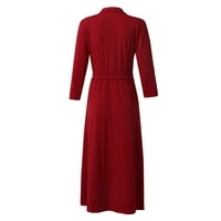 Ljetne haljine za žene srednje duljine A-line rukave Slatki V-izrez Club Solid Dress Red s