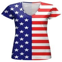 Haite Ladies Summer Topss American Flag majica majica s kratkim rukavima majica na plaži Pulover Work v Neck Tunic