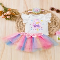 Uskršnji set odjeće za djevojčice: klizači za vezenje jaja s lepršavim rukavima + svijetla suknja od tila + cvjetna