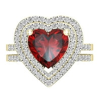 Zaručnički prsten od granata u obliku srca i okrugli bijeli dijamant za žene od 18k žutog zlata, veličina 8