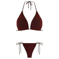 Ženski kupaći kostim bikini set s dva izreza u obliku inča visokog struka s prednjim uvijanjem podesivim podstavljenim