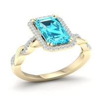 Imperijalni dragulj 10k žuto zlato smaragdni izrezani švicarski plavi topaz ct tw dijamant Halo Ženski prsten
