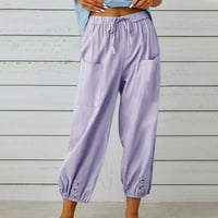 Ženske lanene hlače Plus size modne Ležerne hlače na kopčanje široke elastične elastične struke jednobojne pamučne