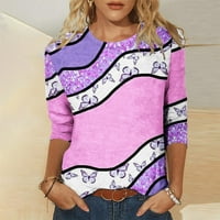 Ženska modna majica za tisak za ispis srednje dužine bluze okrugli vrat casual vrhovi labavi mekane bluze tunike