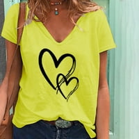 Ženske vrhove ženske povremene modne majice s V-izrezom tiskane kratke rukave žute s