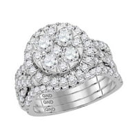 14K bijelo zlato okrugli dijamantni svadbeni vjenčani prsten set 2- cttw
